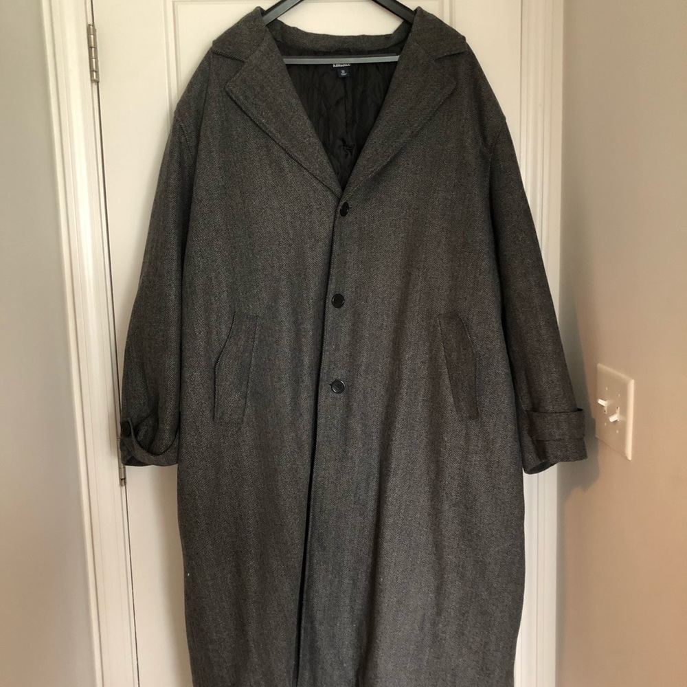 King Size Grey Herringbone Trench Overcoat